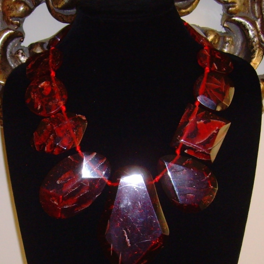 Lucite Translucent Red Bib Statement Necklace - image 6